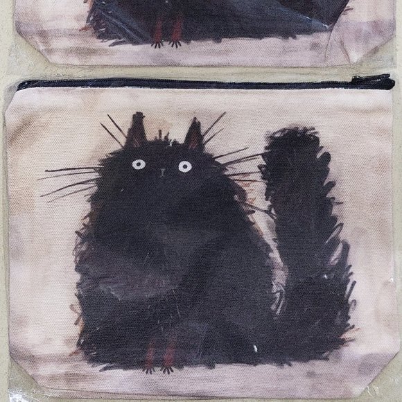 Black Noir Kitty Neko Cat canvas pencil case makeup bag - Picture 1 of 2